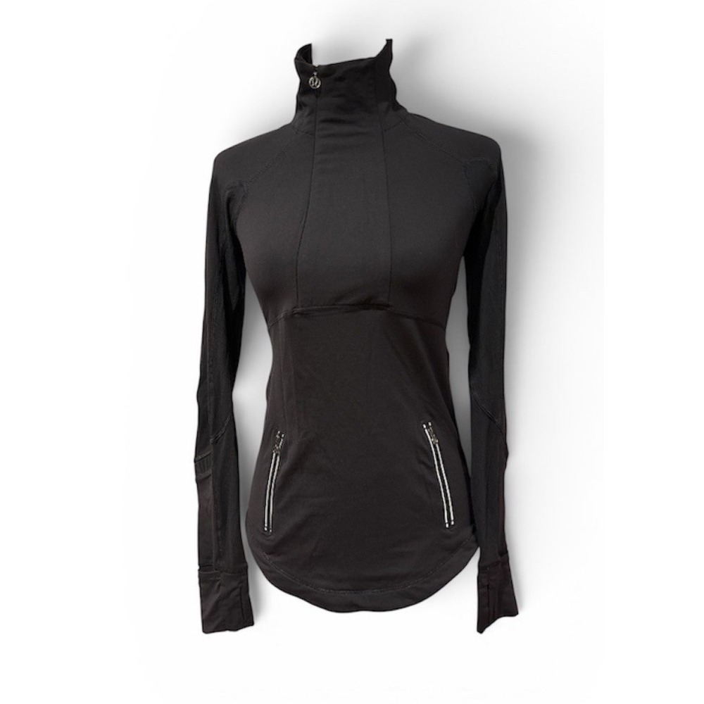 Lululemon Base Runner Long Sleeve Pullover 1/2 Zip Mock Black Size 4